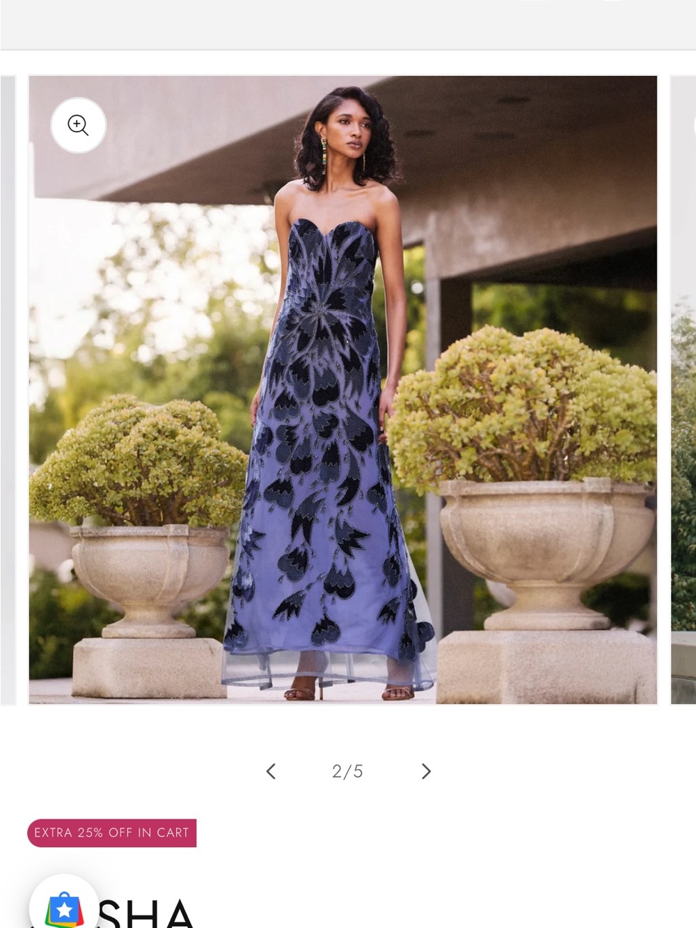 Strapless Floral Appliqué Evening Gown - Blue